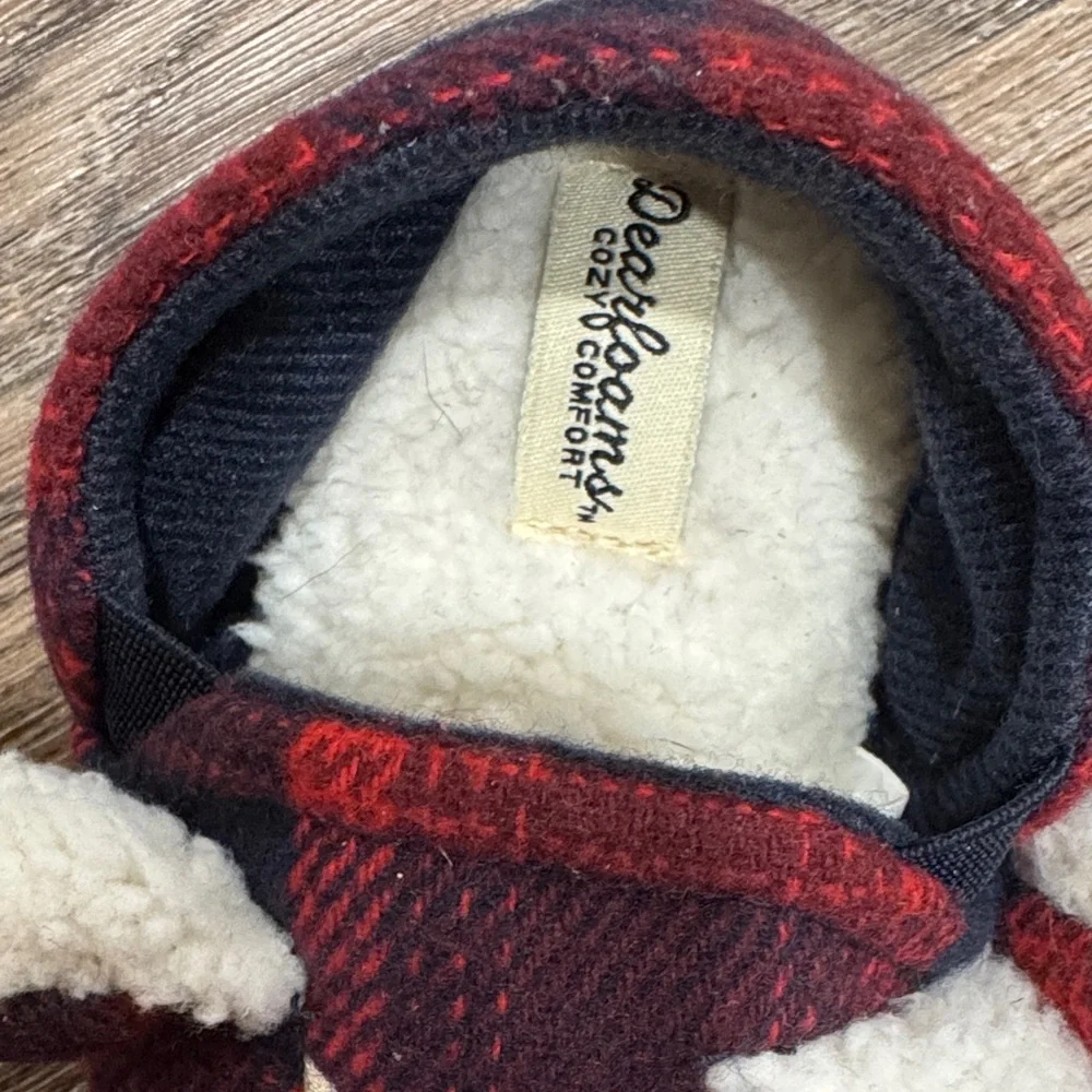 Dearfoams Lil Bear Kids Red and Black Slippers